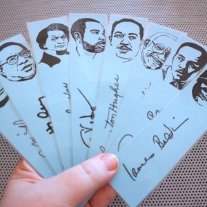 Black writers bookmarks / set of nine handmade African American portraits poets activists book blue Langston Hughes Baldwin Douglass blm image 3
