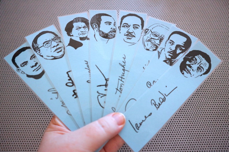 Black writers bookmarks / set of nine handmade African American portraits poets activists book blue Langston Hughes Baldwin Douglass blm image 3