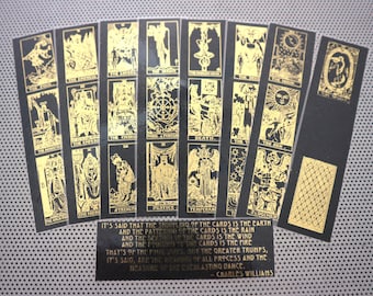 Tarot Bookmarks set of 9 handmade cards gold foil on black mysticism fortune telling divination cartomancy deck major arcana occult empress