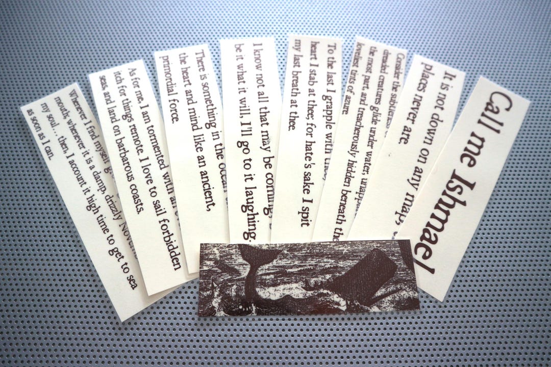 Moby Dick Bookmarks Set of 9 Handmade Herman Melville Quotes Prose Book ...