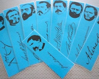 Civil War bookmark Heroes of the Union set of 9 handmade American history portraits Abraham Lincoln Grant Sherman Chamberlain McClellan blue