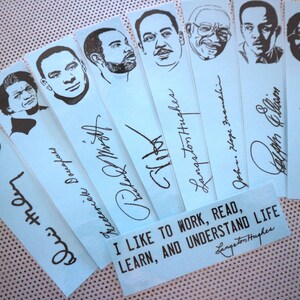 Black writers bookmarks / set of nine handmade African American portraits poets activists book blue Langston Hughes Baldwin Douglass blm image 9