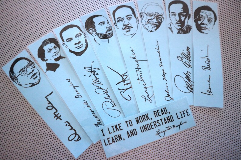 Black writers bookmarks / set of nine handmade African American portraits poets activists book blue Langston Hughes Baldwin Douglass blm image 9