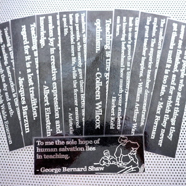 Teachers quotes bookmarks / set of nine handmade writers quotes about teaching educators professors silver foil on school black chalk board