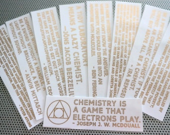 Chemistry quotes bookmarks set of 9 handmade history historical science Marie Curie gold au alchemy ap chem study textbook exam scientific