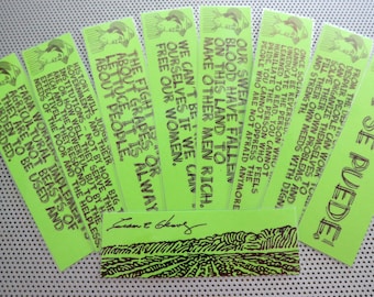 Cesar Chavez quotes Union Labor bookmarks set of nine handmade green brown socialism lefty Jorts organize UFW united farm workers strong sjw