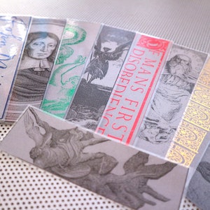 Zestaw zakładek Paradise Lost 9 ręcznie robionych John Milton szary Regained diabeł anioł Bóg Adam Ewa literatura angielska poezja wojna pandemonium