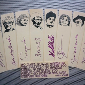 Black women writers bookmarks / set of nine handmade African American portraits poets feminist activists book mark purple on cream whm blm
