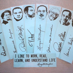 Black writers bookmarks / set of nine handmade African American portraits poets activists book blue Langston Hughes Baldwin Douglass blm