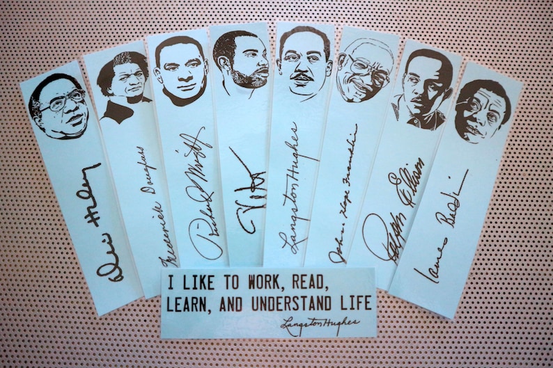 Black writers bookmarks / set of nine handmade African American portraits poets activists book blue Langston Hughes Baldwin Douglass blm image 1