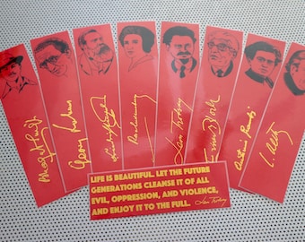 Marxists bookmarks set of 9 handmade portrait book marks gold red Marx Rosa Luxembourg Gramsci Trotsky Althusser Lukacs Engels Bhagat Bloch