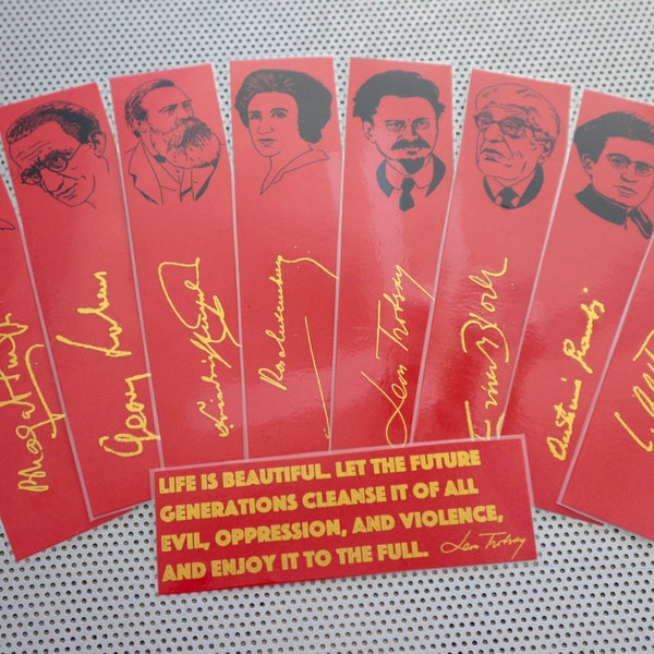 Marxists bookmarks set of 9 handmade portrait book marks gold red Marx Rosa Luxembourg Gramsci Trotsky Althusser Lukacs Engels Bhagat Bloch