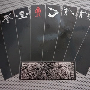 Jolly Roger Lesezeichen Set / neun handgemachte Flaggen Markierungen / berühmte Piraten Stede Bonnet Blackbeard Calico Jack Geschichte Totenkopf und Kreuzknochen