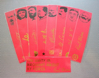 Communists bookmarks set / nine handmade portrait book marks / black gold red / Marx Mao Castro Stalin Lenin Che Guevara Ho Chi Minh Kim
