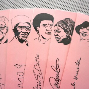 Black women writers bookmarks / set of nine handmade African American portraits poets feminist activists book mark black on pink whm blm image 6