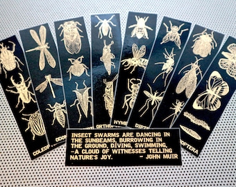 Insekten Lesezeichen Set 9 handgefertigt Kunst Buchzeichen Illustration Wissenschaft wissenschaftliche Biologie Entomologie Zitat hercules goliath Hirsch Laus Tier