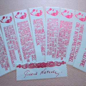 Nietzsche Quotes bookmarks set / nine handmade quote book marks / philosophy nihilism existentialism postmodernism thinkers philosopher