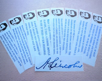 Abraham Lincoln bookmarks set of 9 handmade American history portrait quotes by Civil War President Union Commander in Chief Abe Illinois