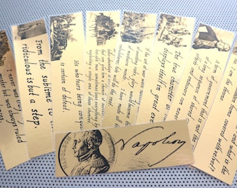 Napoleon Bonaparte bookmark set of 9 historical quotes bust uniform Josephine Egypt Alps Paris French Emperor General war Waterloo France