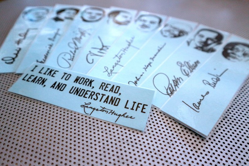 Black writers bookmarks / set of nine handmade African American portraits poets activists book blue Langston Hughes Baldwin Douglass blm image 2