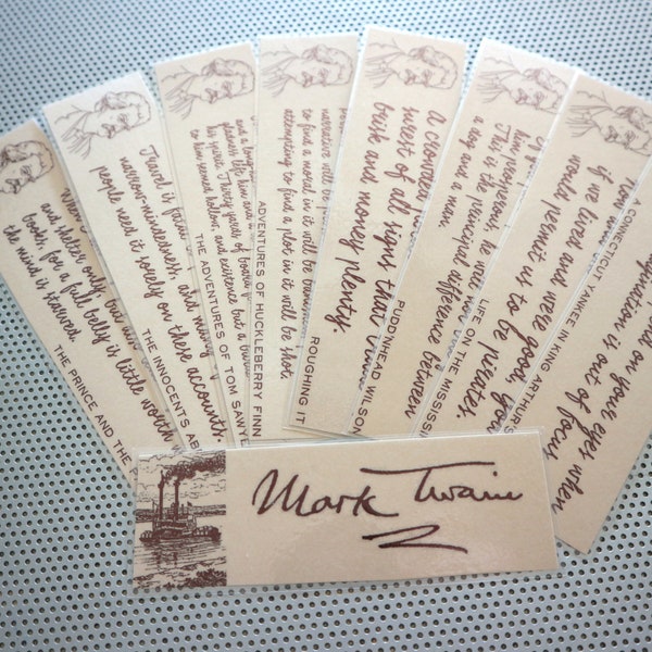 Mark Twain bookmarks set of 9 quotes prose book marks English student teacher gift Huckleberry Finn Tom Sawyer Prince Pauper American lit