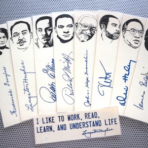 Black writers bookmarks / set of nine handmade African American portraits poets activists book cream Langston Hughes Baldwin Douglass blm