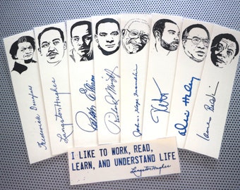 Black writers bookmarks / set of nine handmade African American portraits poets activists book cream Langston Hughes Baldwin Douglass blm