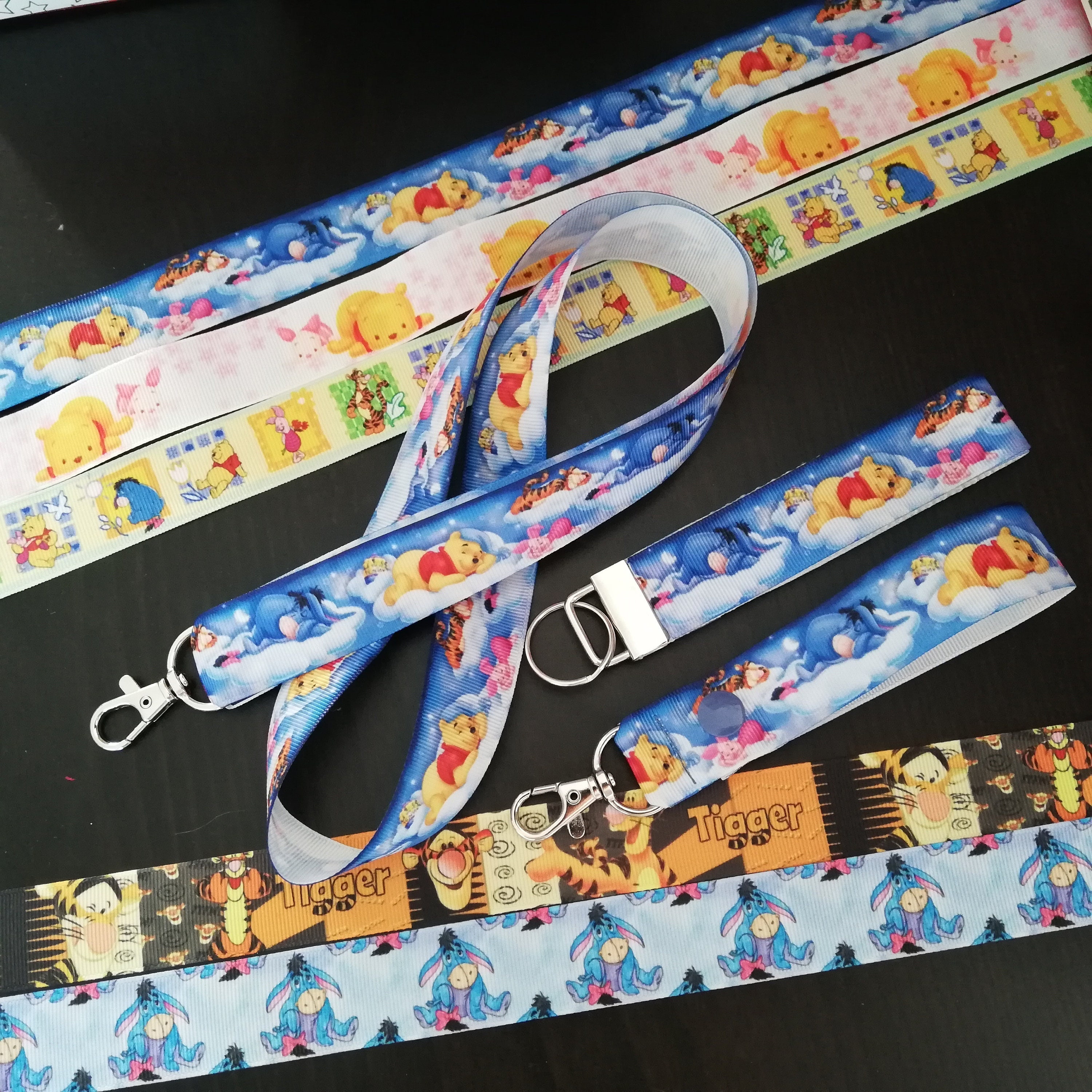 thumbnail interactive-video image 1 of Fun Cartoon Pooh Print Lanyard With Key Chain & ID Holder – Unisex, Multicolor (A71) 1 of 2