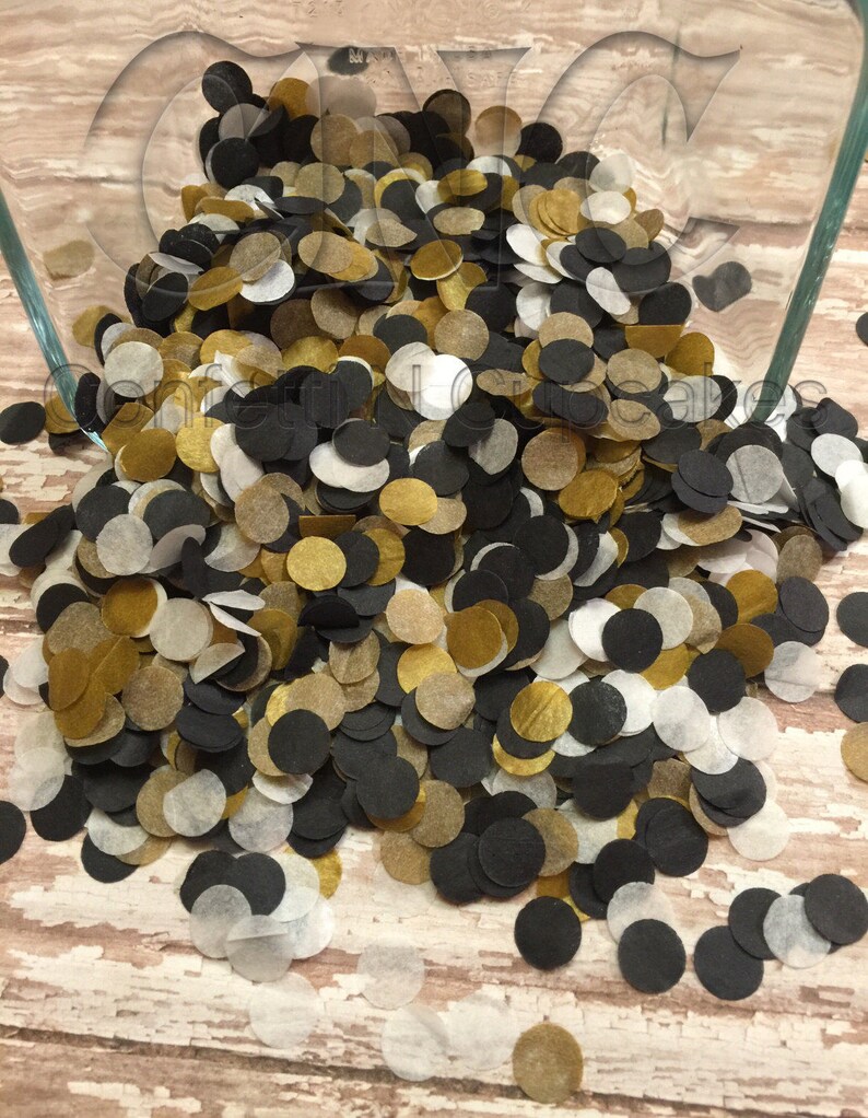 surprise party over the hill decor, Tissue Paper Confetti party decorations wedding toss circle confetti black white gold confetti