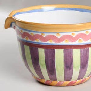 Mackenzie Childs Ceramic Pottery Handled pink purple RARE Courtly Check Piccadilly Batter Bowl