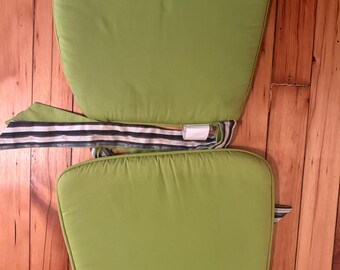 Mackenzie Childs courtly Check black white green SET of 2 Retired and Rare Seat Cushion chair  Pads  17x17