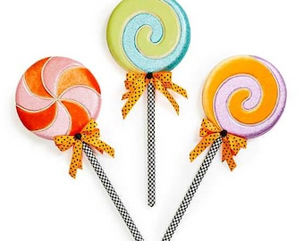 Mackenzie Childs Set of 3 Lollipop Candy Wall Decor Hangings - New in Box Whimsical Decoration FREE SHIPPING