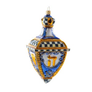 Mackenzie Childs Dreidl Glass Holiday Tree Ornament Glass made in Poland - New in Box - rare retired courtly check designer vintage jewish