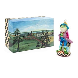 Mackenzie Childs frog christmas tree ornament glass made in poland courtly check whimsical retired rare