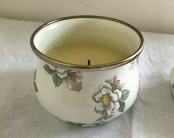 Mackenzie Childs Camp Mackenzie Childs Enamel 1995 White Flower Candle  Vintage Victoria Richard VERY RARE Sugar Bowl
