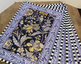 Mackenzie Childs Set of 4  Designer Vendage Fabric Placemats Blue Black retired Rare Free Ship