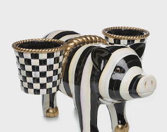 Mackenzie Childs saddleback Pig Planter Decoration Decor - courtly check indoor outdoor whimsical retired rare - super cute