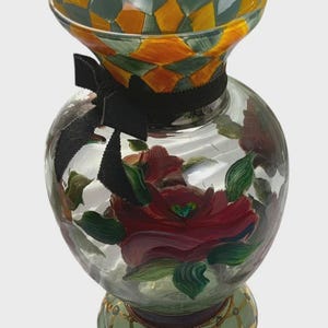 Mackenzie Childs victoria richard vintage Courtly Check flower whimsical stunning glass large vase retired rare