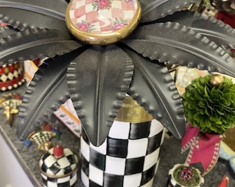 Mackenzie Childs Metal Garden Stake Yard Art Flowers pink  honeymoon ceramic New Retired  Rare Green Designer Decor - FREE SHIP 4 available