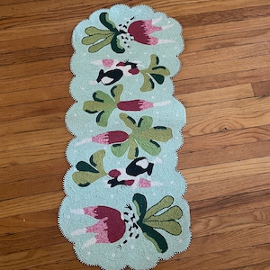 Mackenzie Childs Bunny rabbit radish courtly stripe Rare beaded Easter egg Whimsical Table Runner Stunning Free Shipping