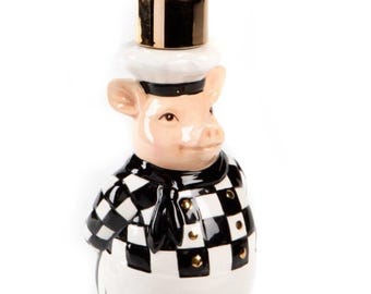 Mackenzie Childs Courtly Check Pig Lotion Soap Dispenser New in Box  rare and retired free shipping