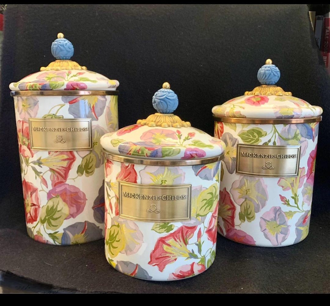 Mackenzie Childs Set of 3 Canisters Morning Glory New in Box