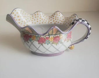 Mackenzie Childs seltene Keramik Bauernhaus Soße Blumen Blumenboot selten und im Ruhestand versandkostenfrei NEU atemberaubend