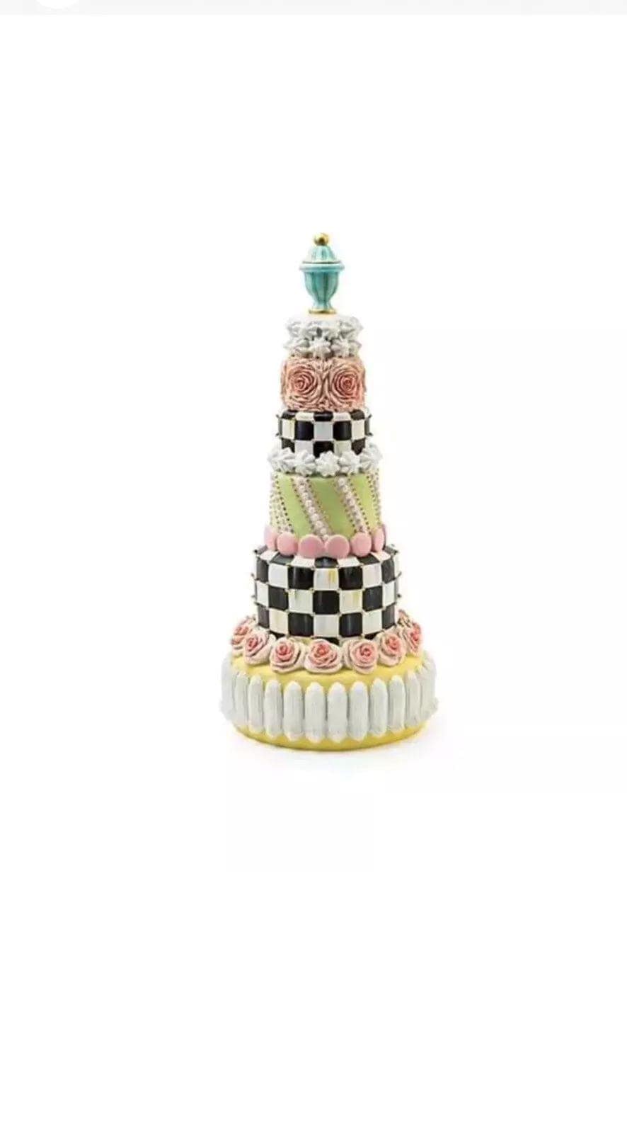 Mckenzie Childs Courtly Check Pastel Centerpiece Faux Cake - Wedding Birthday Celebration NEW IN BOX