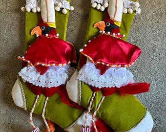 Patience Brewster Dept 56 Set of 2 Christmas Stockings mackenzie childs cardinal birds - holiday decoration rare and Retired new