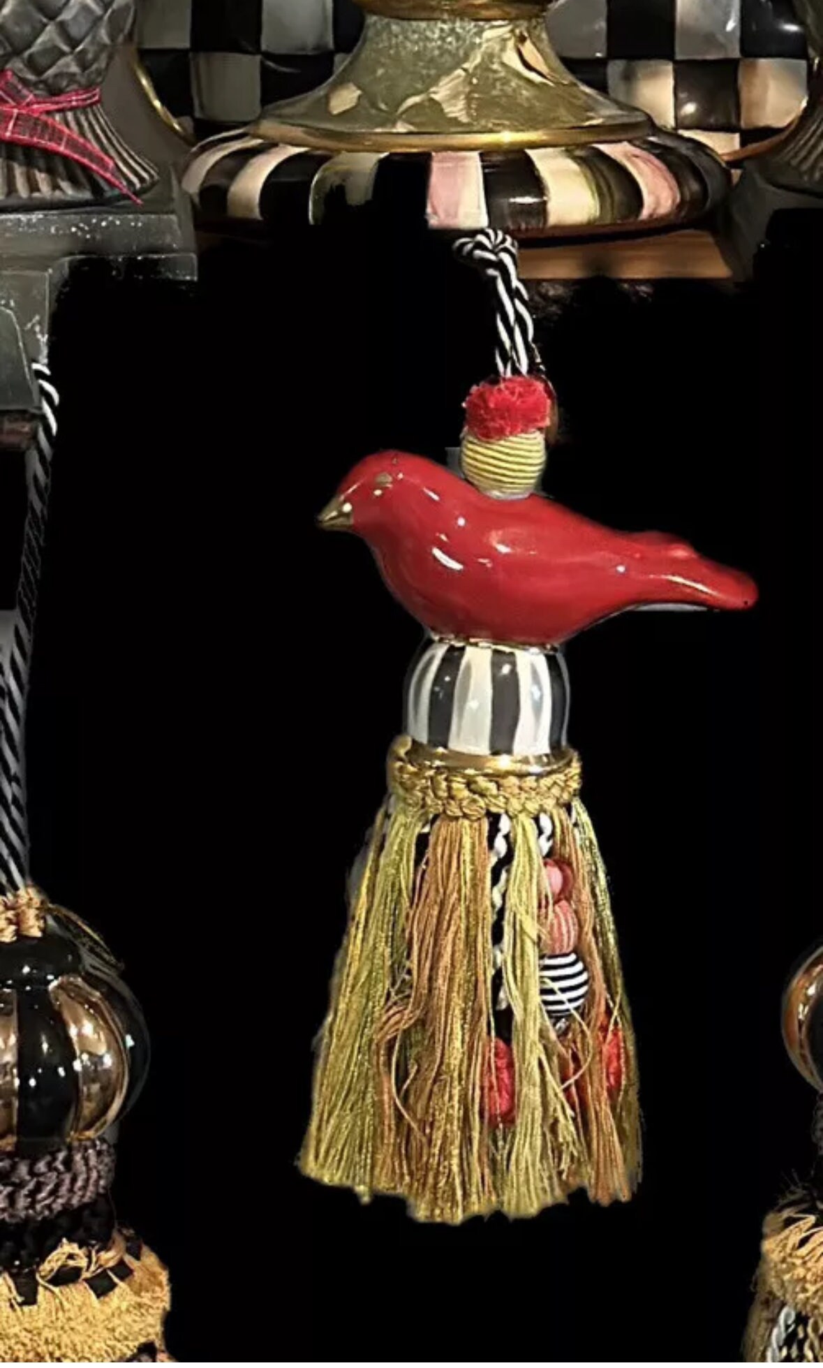 MACKENZIE CHILD タッセル - セラミック バード レッド ブラック