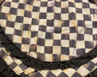 ONE Mackenzie Childs Fabric Courtly black and white Check Round Ruffle Placemats - 12 available  Rare & Retired High-End Table Decor