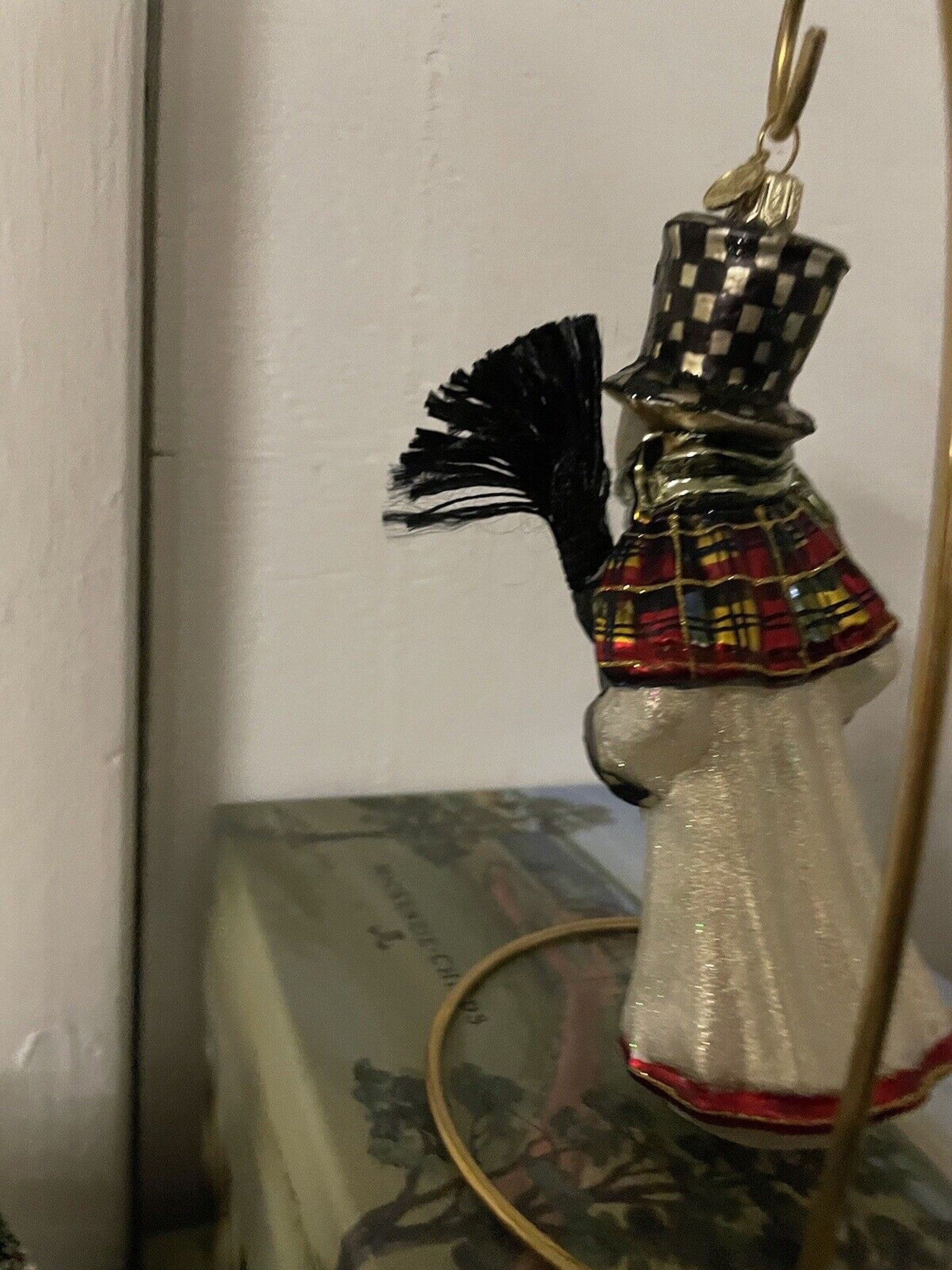 Mackenzie Childs SNOWMAN Real Broom Glass Christmas Tree Ornament