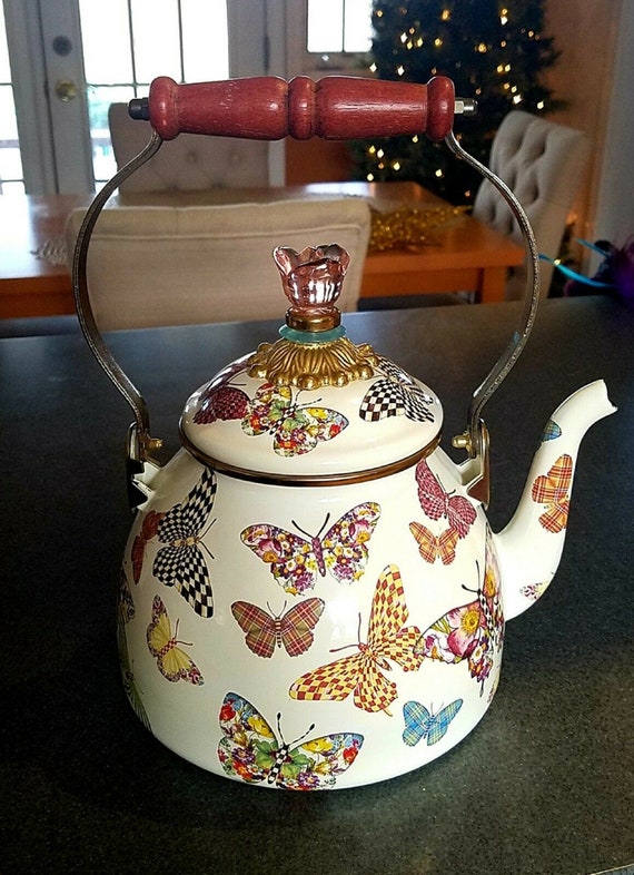 MacKenzie-Childs  Black Flower Market 3 Quart Tea Kettle