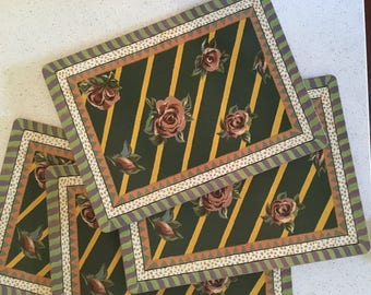 Manteles individuales con rosas de cinta de Mackenzie Childs - Juego de 4 Pimpernel Decoración de mesa de alta gama con respaldo de corcho Más diseños disponibles ENVÍO GRATIS